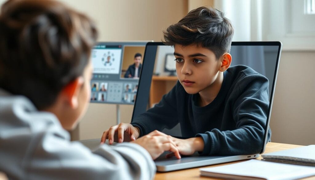 Student interacting with an AI tutoring system on a computer